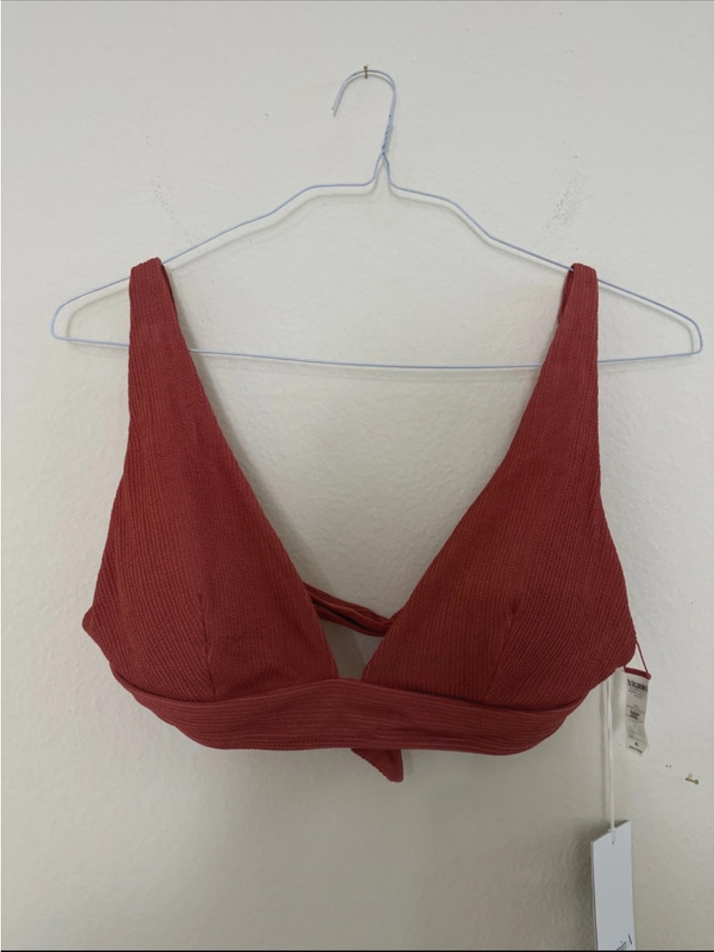 Vitamin A Ribbed Triangle Bikini Top in Rust Red